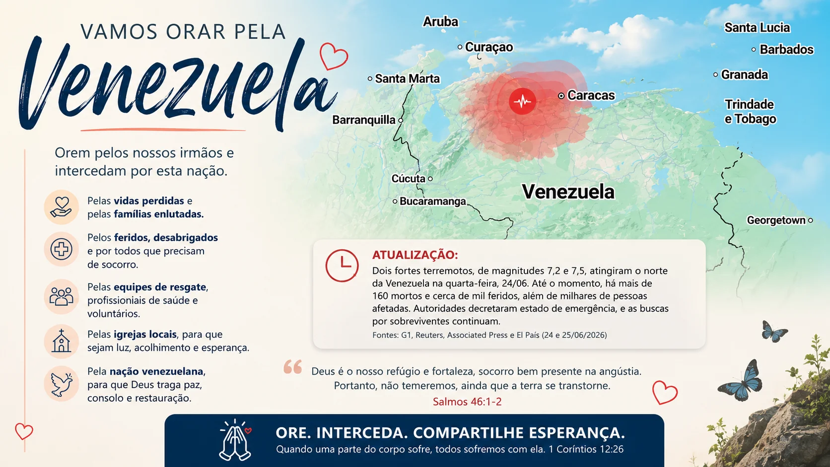 Venezuela enfrenta forte terremoto e mobiliza cristãos em oração